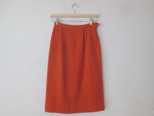 Vintage Wool Skirt, 1960S Laeta Ramage Pencil Skirt in Pumpkin Orange, Made Northern Ireland, 24/25 Inch Waist