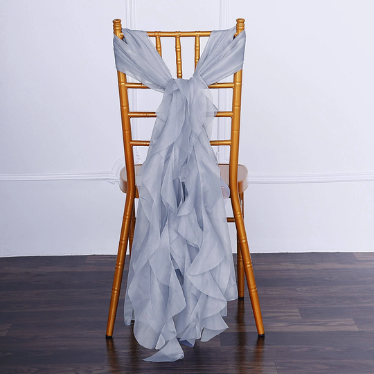 Set Of 6 Strands - Dusty Blue Chiffon Sash For Chair Decor, Wedding Sash, Chiavari Sashes