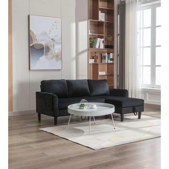 L Shape Black Couch Sectional Sofa Bed