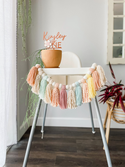 Tassel High Chair Garland - Pastel Rainbow