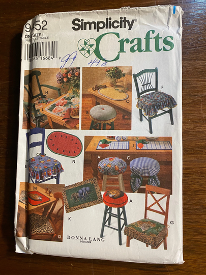 Chair Pads Covers/Place Mats Home Decorating Sewing Patterns Simplicity 9452 Pattern - 1995 Pillows Covers