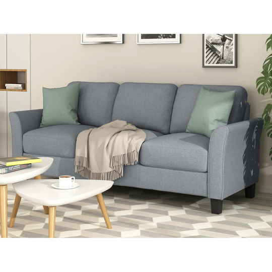3-seat Linen Fabric Upholstered Sofa Sets Track Arms Couches with Plastic Leg