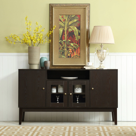 Rustic Wood Buffet Storage Sideboard Table with 4 Cabinets