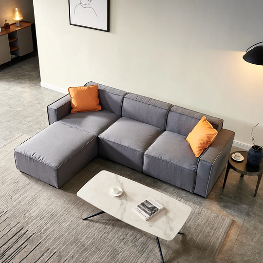 Modern 96" Sectional Sofa L Shape Fabric Couch with 2 Pillows and Convertible Ottoman Chaise for Living Room
