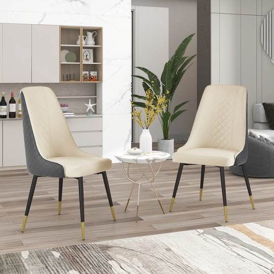 Gray PU Leather Set of 2 Dining Chairs with Metal Legs