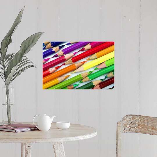 "Rainbow colored pencils arranged tip to tip." Poster Print - Multi