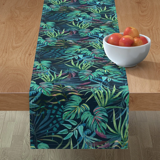 Hawaiian Tropical Table Runner - in A Mood By Michele Norris Palm Jungle Fern Cotton Sateen Spoonflower