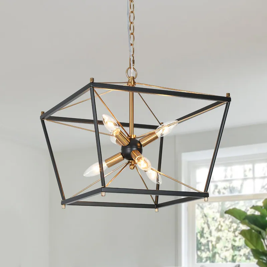 Leno Modern 6-Light Black Gold Chandelier Geometric Pendant Light for Dining Room
