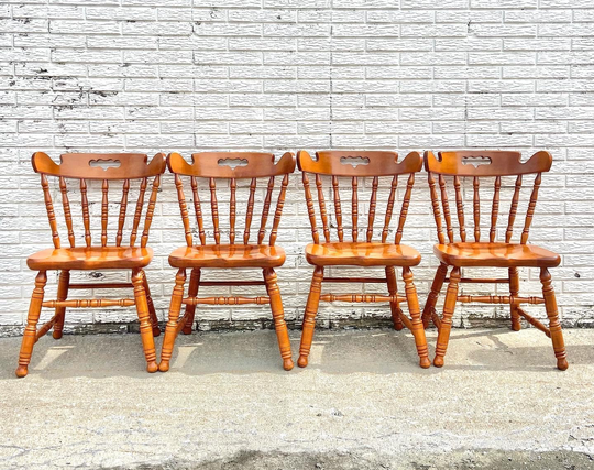 Vintage Tell City Hard Rock Maple Spindle Dining Chairs - Set Of 4