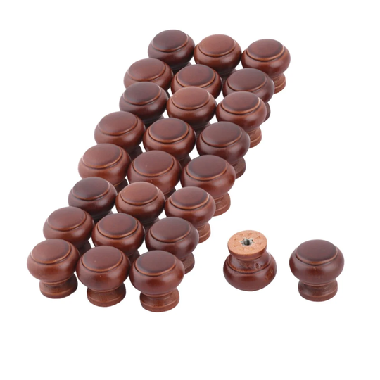Apartment Wood Round Furniture Cabinet Pull Handle Grip Knob 26pcs - Coffee Color,Gold Tone - 1" x 0.98"(D*H)