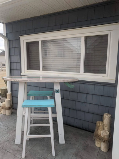 Surfboard 4 Foot Table & 2 Chairs Stools Ocean Beach House Surfer Decor Surfers Dream With Wooden Legs Free Shipping Indoor Outdoor