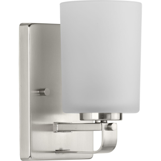League Collection One-Light Brushed Nickel and Etched Glass Modern Farmhouse Bath Vanity Light - 4.5 in x 5.5 in x 8 in