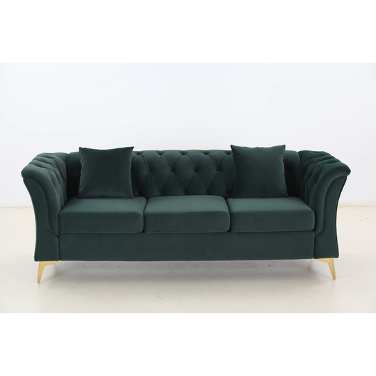 Rose Triple Sofa With Wooden Base, Breathable Linen Fabric, Oak Sofa Foot