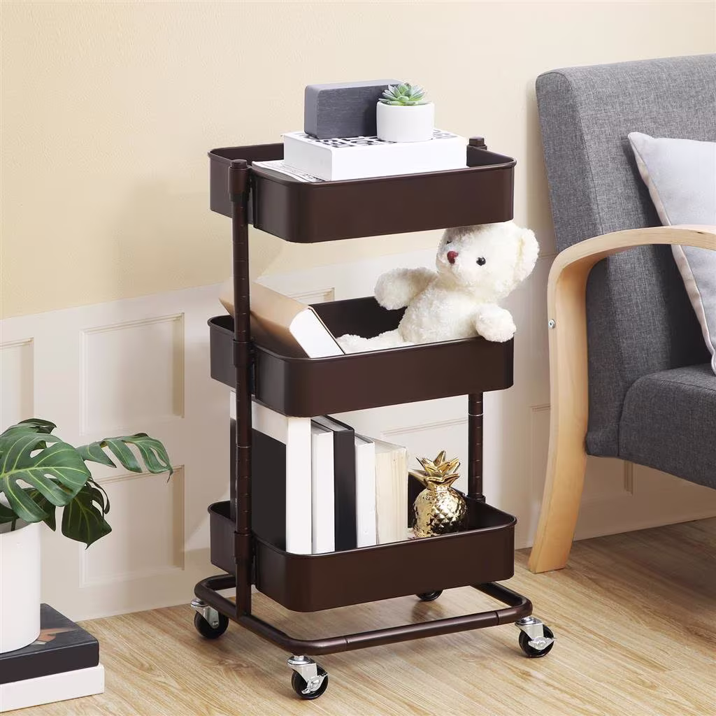 3-Tier Rolling Shelf Storage Shelving Unit With Wheels Moving Easily Organizer, Basket Set. Shelves Great For Kitchen, Home Gift