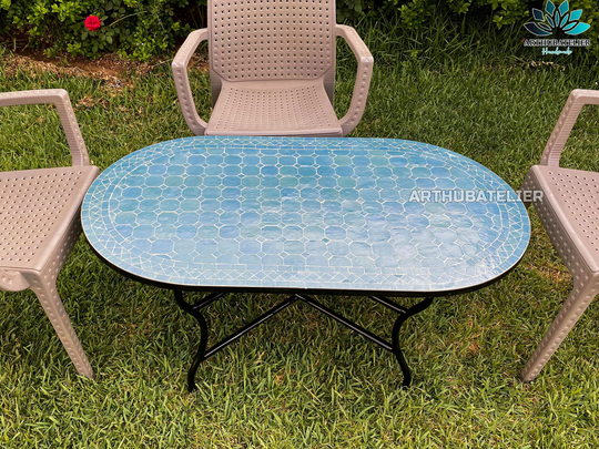 Moroccan Dining & Coffee Mosaic Table, Oval Table, Outdoor-Indoor Large 100% Handcrafted, Free Shipping