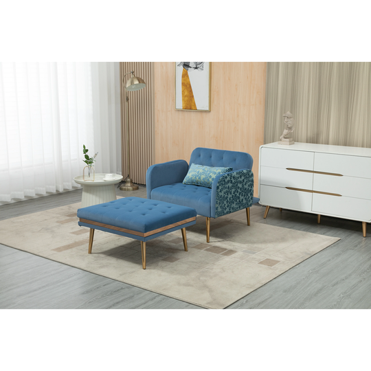 Velvet Lounge Chair Tufted Cushions Accent Chair with 3 Reclining Angles, Indoor Lounge Sofa with OttomanΠllow for Living Room