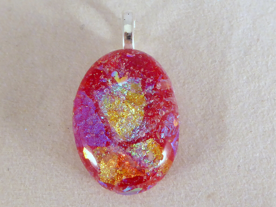 Multi Colored & Red Dichroic Fused Glass Mosaic Pendant