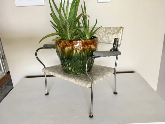 Mid-Century Chair Small Tiny For Display Only Use Cat Photo Prop Or Plant Stand 50S Gray Handmade Look Wood & Metal As/Is Used Vintage