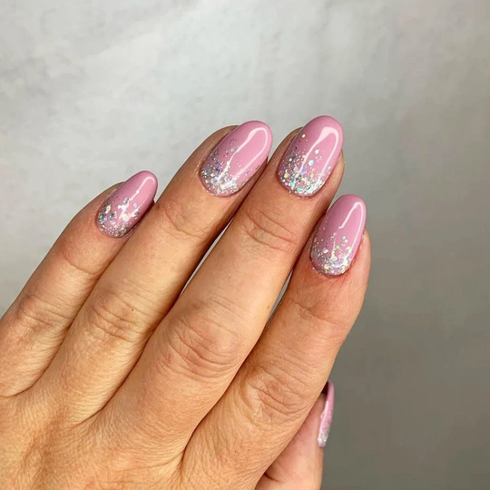 Glitter Press On Nails Any Shape Bling Short Toenail Party Prom Bridesmaid Blush Pink Glue Coffin Almond