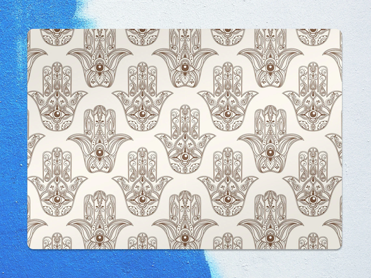 Hamsa Symbol Chair Mat, Beige Splat Brown Vinyl Floor Ethnic Protective Pvc Office Room Rug, Kids Decor