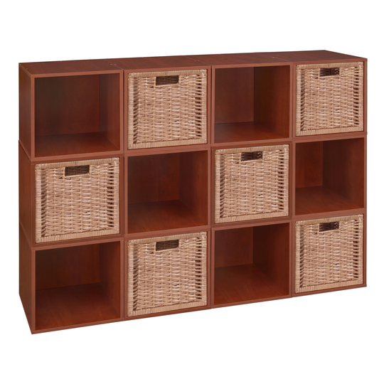 Noble Connect Storage Set - 12 Cubes and 6 Wicker Baskets- Cherry/Natural