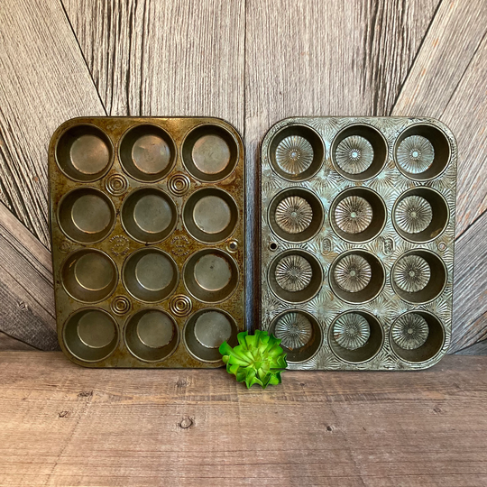 Vintage Muffin Tin Antique Pan Cupcake Tin Ekco USA Ovenex Circle Style | Pick One Decorative Office Supply Storage Farmhouse Kitchen