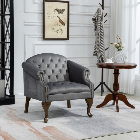 Upholstered Accent Chair for Bedroom Living Room, Grey Velvet