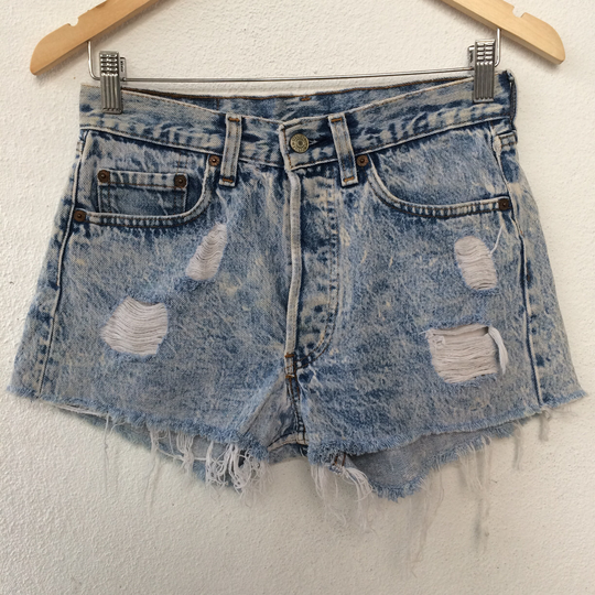 Size 27 Vintage Levis 501 Cutoff Shorts Jeans Mid Waisted Distressed Acid Wash Ripped Denim Waist 27"
