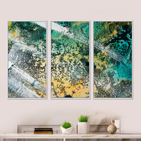 Designart 'Colorful Alcohol Ink Marble Blue And Yellow' Modern Framed Wall Art Set of 3 - 4 Colors of Frames