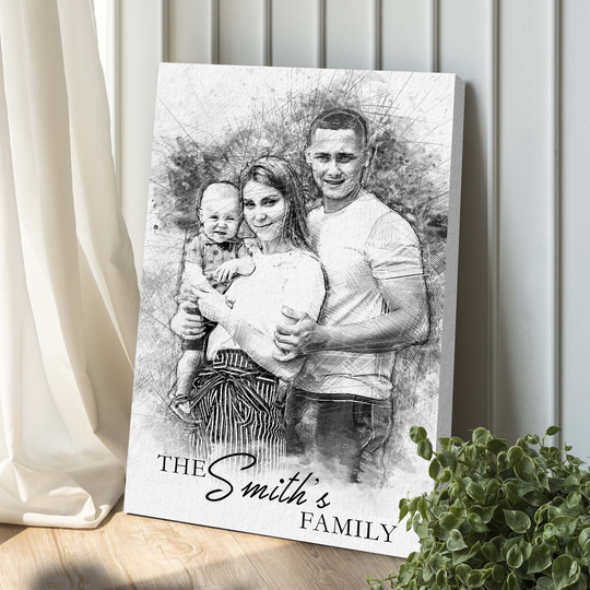 Family Pencil Sketch Portrait, Gift Portrait For Family, From Picture, Personalized Portrait, Memory Canvas