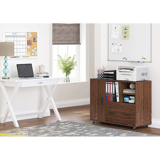 Spirich Large Mobile Lateral Filing Cabinet With Drawer,Storage Door And Shelves, Office Credenza With File Drawer