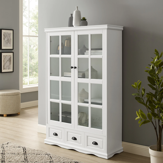 Curio Cabinet 3-Drawer Storage Cabinet with Tempered Glass Doors
