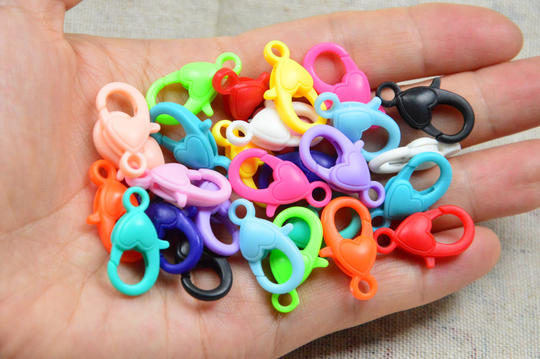 Assorted Color Plastic Lobster Clasps, Heart Claw Clasp, Jewelry Key Chain Snap Hook Clasp 12x22mm
