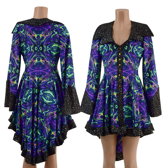 Neon Melt Pirate Coat With Star Noir Trim. Bell Sleeves & Showtime Collar. Front Snaps From Collar To Waist. 157845