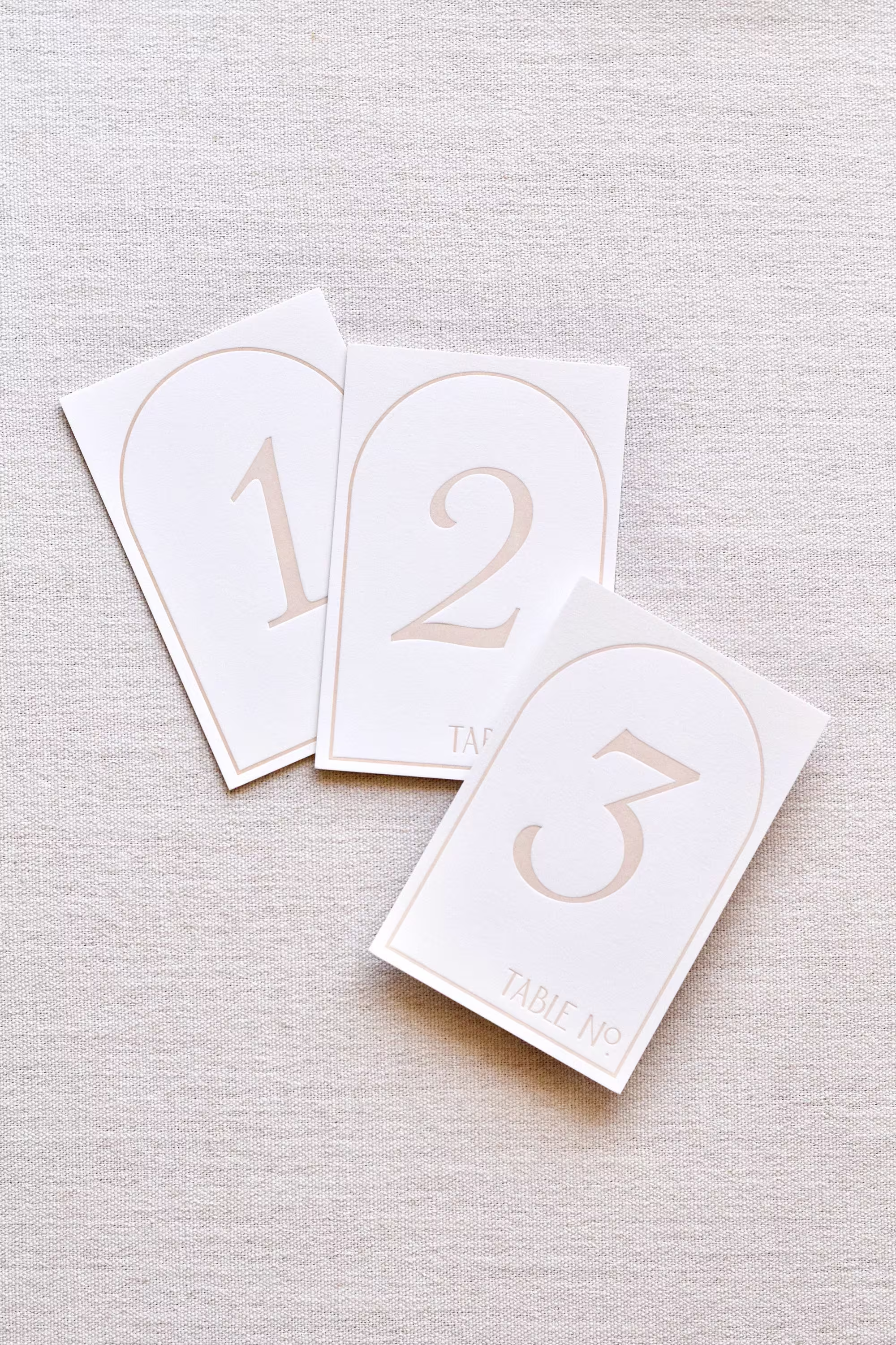 Boho Beige Arch Letterpress Table Numbers | Set Of 20 Or 30