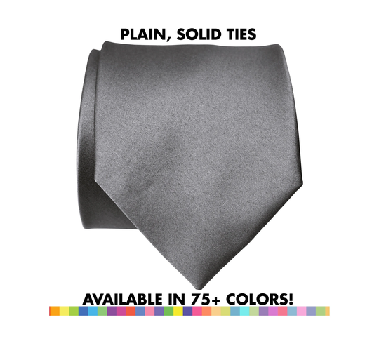 Solid Color Necktie. Plain Tie, No Print. Vegan Ties, Groomsmen Ties. Charcoal Grey & More Necktie For Groom, Groomsmen, Wedding Party Gift