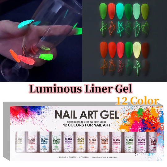 Set 12 X Luminous Neon Nail Gel Polish Glow in The Dark Color Liner Paint Art Kit Colors