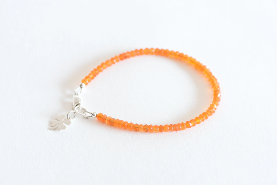 Delicate Carnelian Bracelet, Dainty Orange Gemstone Clove Sterling Silver Charm