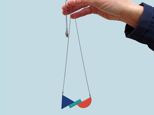 New Colorful Wooden Necklace With Geometric Forms & Exciting Colors. Hadmade Of Beech Wood From Sustainable Forests