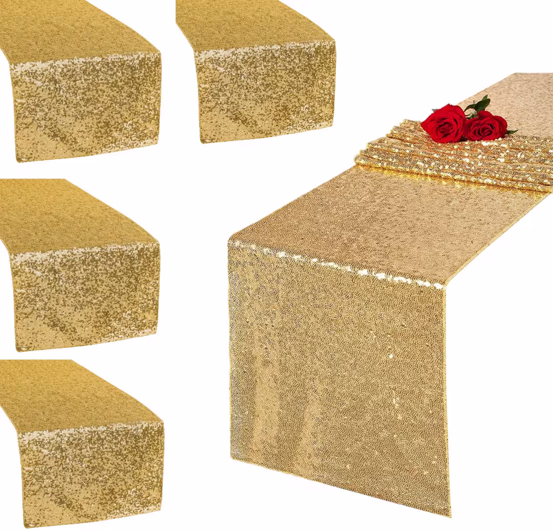 Gold Or Rose Table Runners Sewn-In Sparkling Sequins Reusable Glam For Centerpiece Decorations