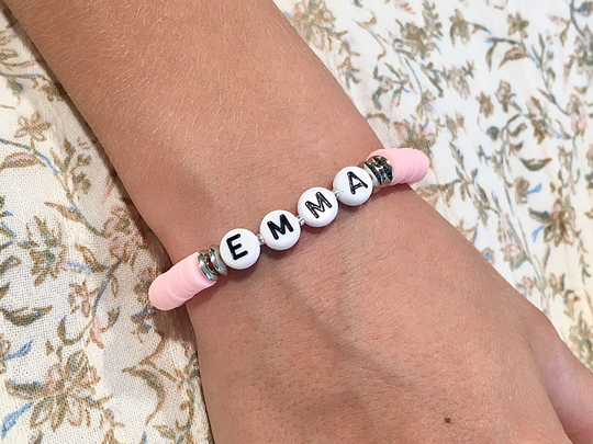 Personalised Beaded Name Bracelet Custom Word Heishi Gift For Mom Daughter