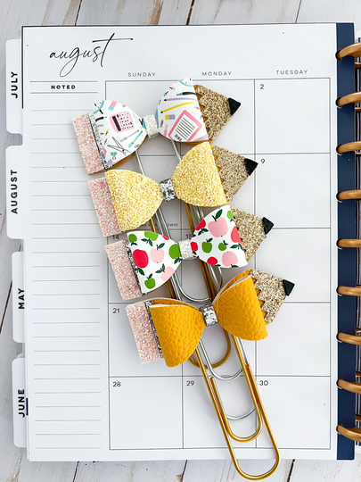 Pencil Themed Planner Bow Clip | Paper Bookmarks Teacher Accessories #1352