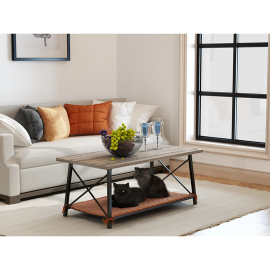 Wooden Tabletop Coffee Table Share With Pets Multi-function Metal Tea Table - 45.7*24.4*18INCH