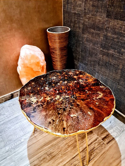 Geode Resin Coffee Table, High End Small Irregular Edges Resin Epoxy Coffee Table, Brown Gold Agate Crystal Table, Deco