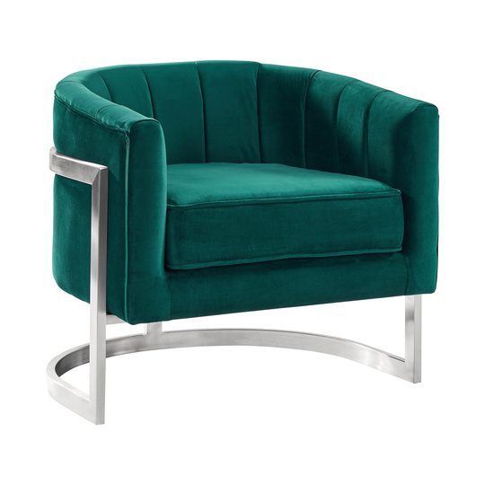 18 Inch Velvet Upholstered Curved Modern Accent Chair, Green