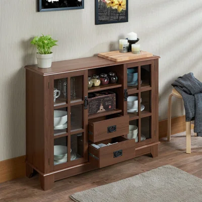 Sideboard Console Table With Open Storage And Drawers