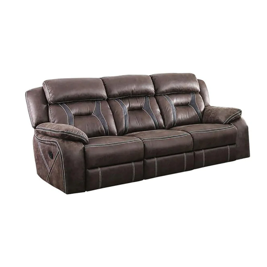 Leatherette Upholstered Reclining Sofa in in Brown and Black Finish