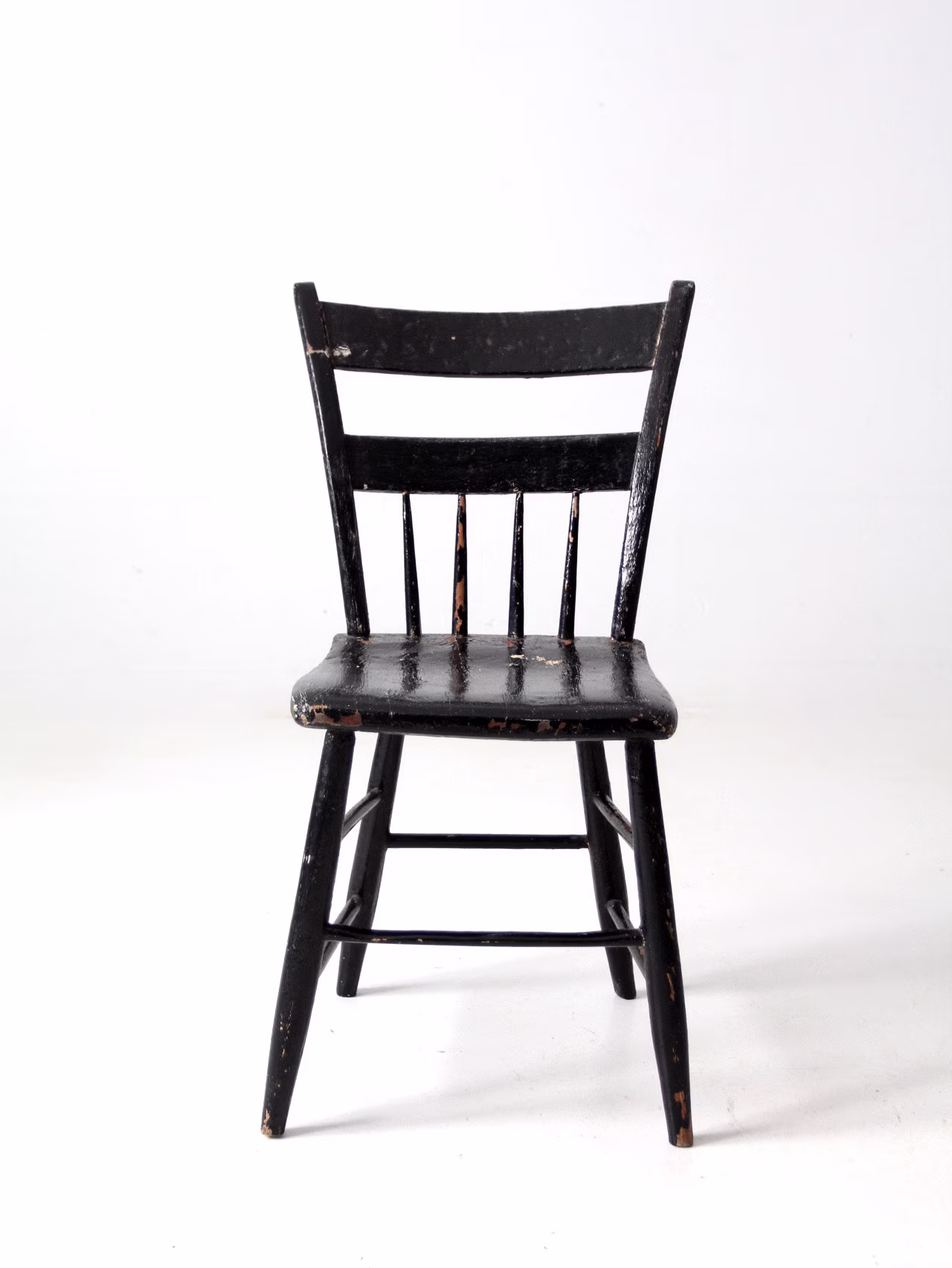 Antique Primitive Black Plank Seat Chair