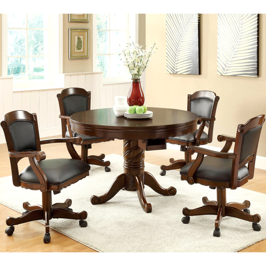 Poker and Bumper Pool 5-piece Gaming Table Set with Black Leatherette Arm Chairs - 1-Table, 4-Chairs