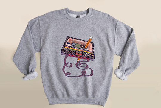 80S Nostalgia Sweatshirt, Pencil Winding Tape Men Women 80's Humor Graphic, 1980S Throwback Music Retro Shirt